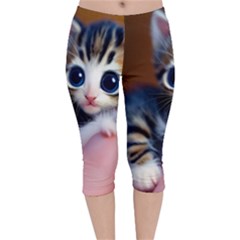 Cute Kitten Kitten Animal Wildlife 3d Velvet Capri Leggings  by Pakemis