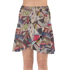 Background Embroidery Pattern Stitches Abstract Wrap Front Skirt by Pakemis