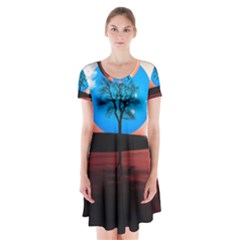 Surreal Fantasy Abstract Art Creativity Horizon Short Sleeve V-neck Flare Dress by Pakemis