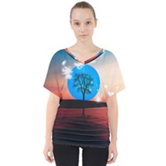 Surreal Fantasy Abstract Art Creativity Horizon V-neck Dolman Drape Top by Pakemis