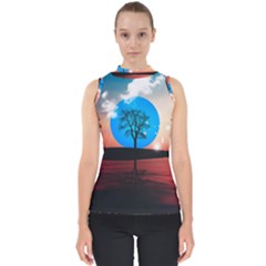 Surreal Fantasy Abstract Art Creativity Horizon Mock Neck Shell Top