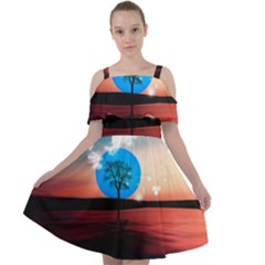 Surreal Fantasy Abstract Art Creativity Horizon Cut Out Shoulders Chiffon Dress