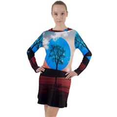 Surreal Fantasy Abstract Art Creativity Horizon Long Sleeve Hoodie Dress by Pakemis