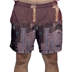 Skyline Skyscrapers Futuristic Sci-fi Panorama Men s Shorts by Pakemis