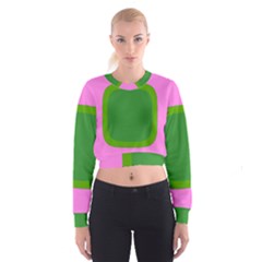 Pink And Green 1105 - Groovy Retro Style Art Cropped Sweatshirt