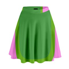 Pink And Green 1105 - Groovy Retro Style Art High Waist Skirt by KorokStudios
