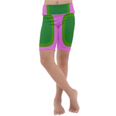 Pink And Green 1105 - Groovy Retro Style Art Kids  Lightweight Velour Cropped Yoga Leggings