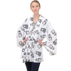 Cute Seamless Pattern With Koala Panda Bear Long Sleeve Velvet Kimono  by Pakemis