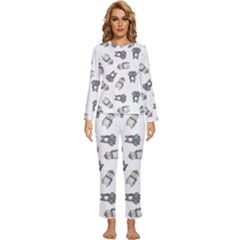 Cute Seamless Pattern With Koala Panda Bear Womens  Long Sleeve Lightweight Pajamas Set