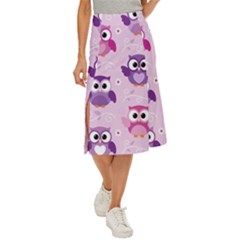 Seamless Cute Colourfull Owl Kids Pattern Midi Panel Skirt by Pakemis