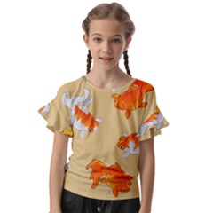 Gold Fish Seamless Pattern Background Kids  Cut Out Flutter Sleeves by Pakemis