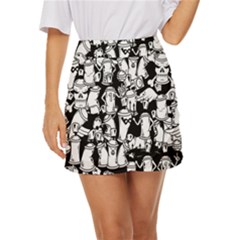 Graffiti Spray Can Characters Seamless Pattern Mini Front Wrap Skirt