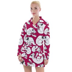 Terrible Frightening Seamless Pattern With Skull Women s Long Sleeve Casual Dress