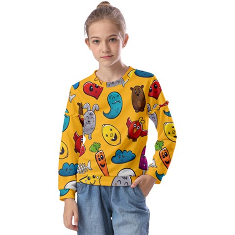 Graffiti Characters Seamless Ornament Kids  Long Sleeve Tee With Frill  by Pakemis