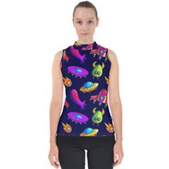 Space Pattern Mock Neck Shell Top