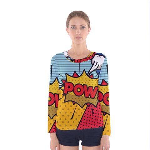 Pow Word Pop Art Style Expression Vector Women s Long Sleeve Tee by Pakemis