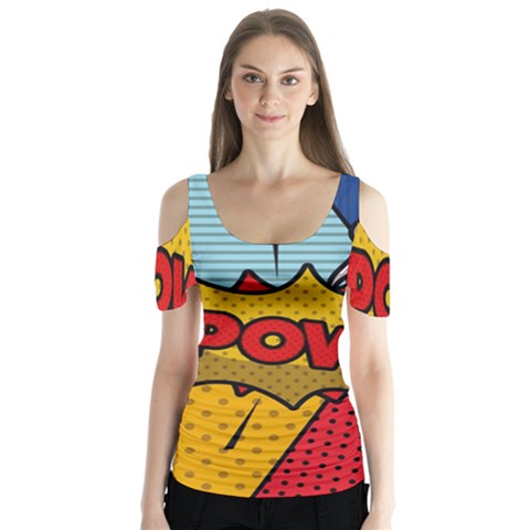 Pow Word Pop Art Style Expression Vector Butterfly Sleeve Cutout Tee  by Pakemis