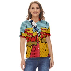 Pow Word Pop Art Style Expression Vector Women s Short Sleeve Double Pocket Shirt