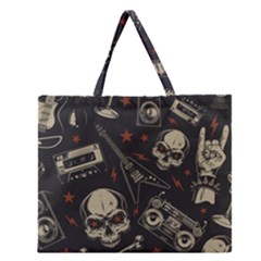 Grunge Seamless Pattern With Skulls Zipper Large Tote Bag