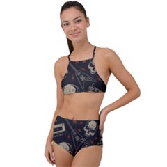 Grunge Seamless Pattern With Skulls High Waist Tankini Set by Pakemis