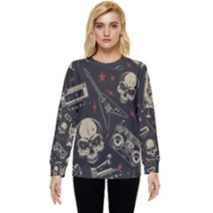 Grunge Seamless Pattern With Skulls Hidden Pocket Sweatshirt by Pakemis