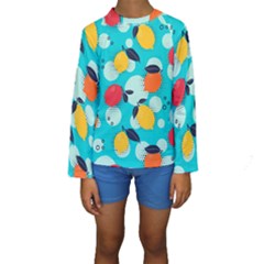 Pop Art Style Citrus Seamless Pattern Kids  Long Sleeve Swimwear by Pakemis