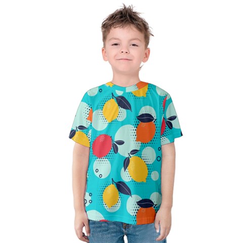 Pop Art Style Citrus Seamless Pattern Kids  Cotton Tee by Pakemis