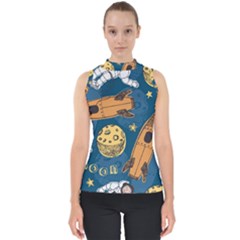 Missile Pattern Mock Neck Shell Top