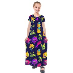 Space Patterns Kids  Short Sleeve Maxi Dress by Pakemis