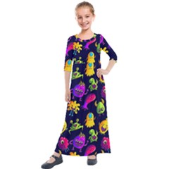 Space Patterns Kids  Quarter Sleeve Maxi Dress by Pakemis