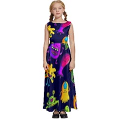 Space Patterns Kids  Satin Sleeveless Maxi Dress by Pakemis
