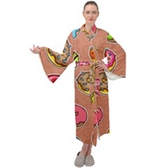 Doughnut Doodle Colorful Seamless Pattern Maxi Velour Kimono by Pakemis
