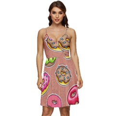 Doughnut Doodle Colorful Seamless Pattern V-neck Pocket Summer Dress  by Pakemis