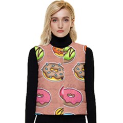 Doughnut Doodle Colorful Seamless Pattern Women s Short Button Up Puffer Vest by Pakemis