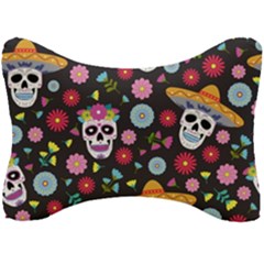 Day Dead Skull With Floral Ornament Flower Seamless Pattern Seat Head Rest Cushion