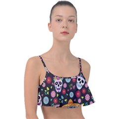 Day Dead Skull With Floral Ornament Flower Seamless Pattern Frill Bikini Top by Pakemis