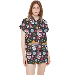 Day Dead Skull With Floral Ornament Flower Seamless Pattern Chiffon Lounge Set by Pakemis