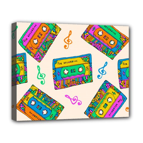 Seamless Pattern With Colorfu Cassettes Hippie Style Doodle Musical Texture Wrapping Fabric Vector Deluxe Canvas 20  X 16  (stretched) by Pakemis
