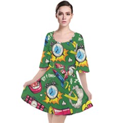 Pop Art Colorful Seamless Pattern Velour Kimono Dress by Pakemis