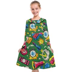 Pop Art Colorful Seamless Pattern Kids  Midi Sailor Dress by Pakemis