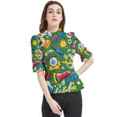 Pop Art Colorful Seamless Pattern Frill Neck Blouse