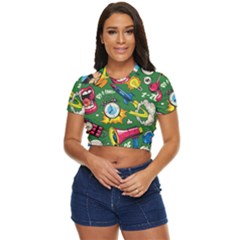 Pop Art Colorful Seamless Pattern Side Button Cropped Tee by Pakemis