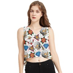 Full Color Flash Tattoo Patterns V-neck Cropped Tank Top