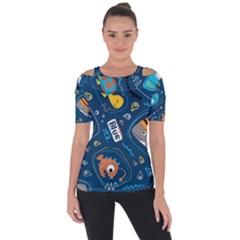 Seamless Pattern Vector Submarine With Sea Animals Cartoon Shoulder Cut Out Short Sleeve Top by Pakemis