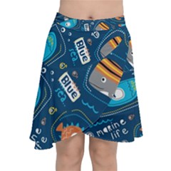 Seamless Pattern Vector Submarine With Sea Animals Cartoon Chiffon Wrap Front Skirt by Pakemis