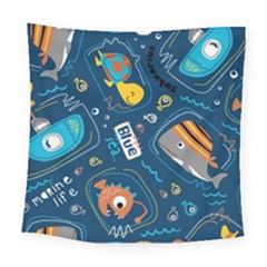 Seamless Pattern Vector Submarine With Sea Animals Cartoon Square Tapestry (large) by Pakemis