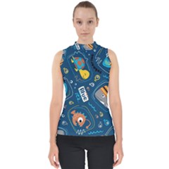 Seamless Pattern Vector Submarine With Sea Animals Cartoon Mock Neck Shell Top