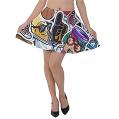 Vintage College Colorful Seamless Pattern Velvet Skater Skirt by Pakemis