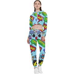 Comic Bubbles Seamless Pattern Cropped Zip Up Lounge Set by Pakemis