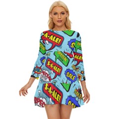 Comic Bubbles Seamless Pattern Long Sleeve Babydoll Dress